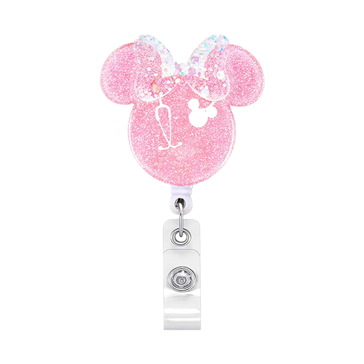 Pinker Glitzer-Mickey-Maus-Thema-Krankenschwester-Badge-Reel mit individueller Ausweiskartenhalter