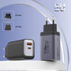 A gray wall charger with two EU plugs is shown next to a power adapter and an EU plug diagram.