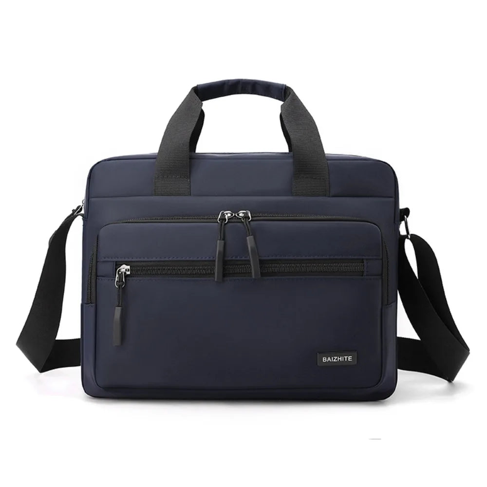Navy blue Oxford cloth crossbody briefcase for men with a laptop compartment