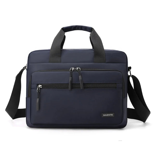 Navy blue Oxford cloth crossbody briefcase for men with a laptop compartment