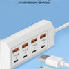 A white 8-in-1 USB wall outlet adapter with multiple ports for fast charging mainstream devices.