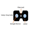 Diagram showing the components of an indoor drop cable including a fiber cord, strength memrer, and jacket.