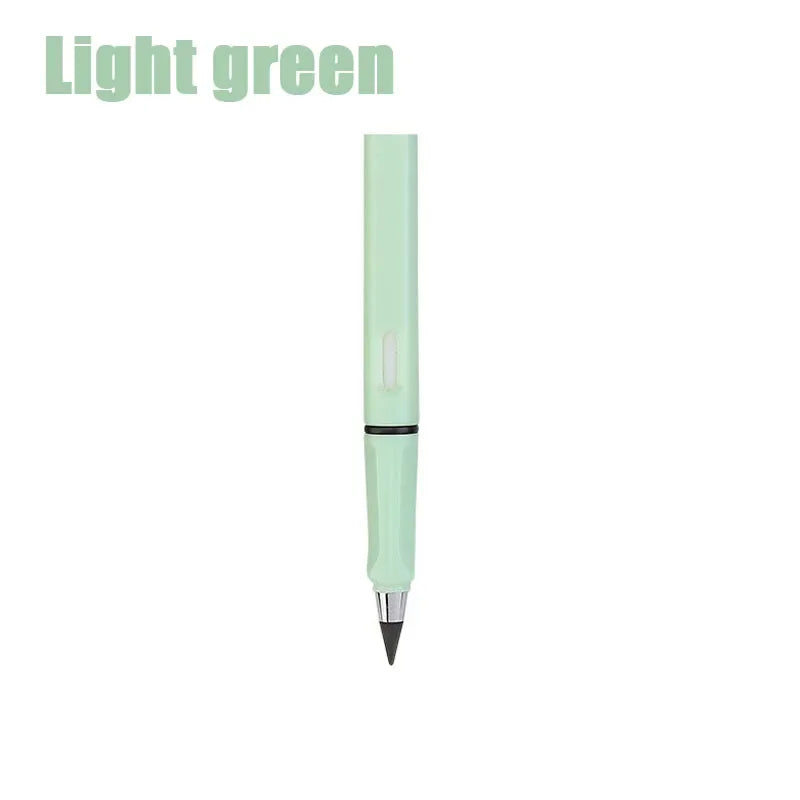 Un crayon à écrire illimité vert clair avec une pointe argentée.