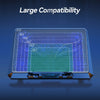 A laptop cooling pad showing various sized grids for compatibility.