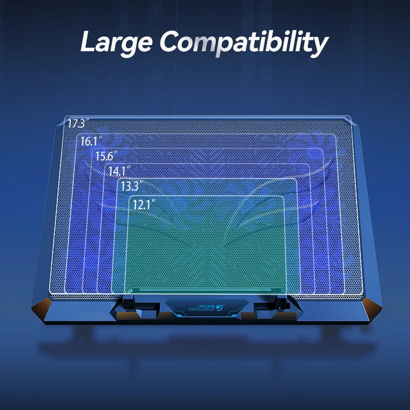 A laptop cooling pad showing various sized grids for compatibility.