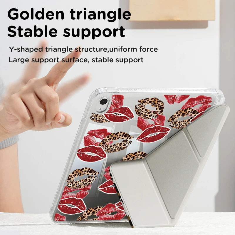 A clear protective phone case featuring a leopard print design is shown being held by a hand.