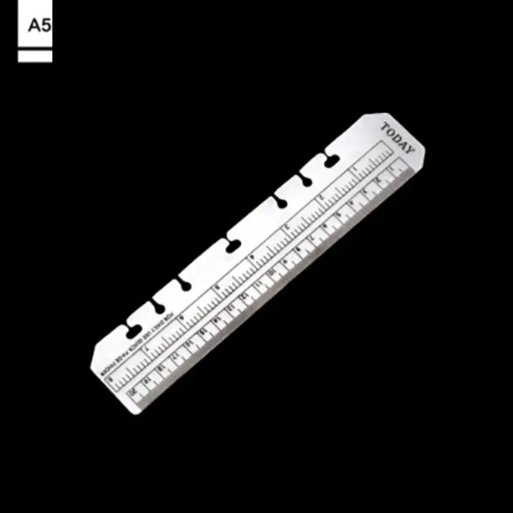 Durchsichtiger PVC-Notizblock-Lesezeichen mit Messmarkierungen und einem HEUTE-Datum.