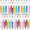 A row of 30 colorful plastic beaded ballpoint pens in various colors and designs.