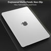 A white matte hard shell case for a MacBook, featuring an engineered matte finish and non-slip texture.
