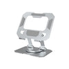 A silver adjustable stand designed to hold a tablet or laptop.