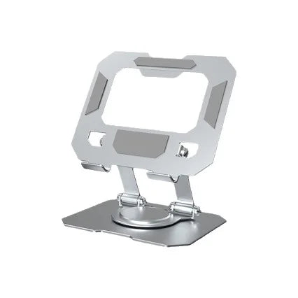 A silver adjustable stand designed to hold a tablet or laptop.
