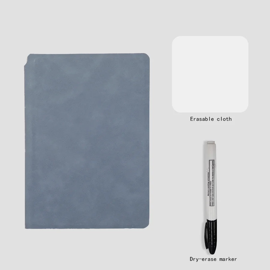 A set of A5 reusable whiteboard notebooks featuring a gray cloth cover and a dry-erase marker.