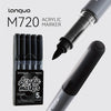 A set of Languo M720 acrylic markers in black, showing a marker pen and a packaged box.