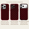 Tres opciones de fundas para iPhone con lunares rojos, de carcasa dura suave o brillante