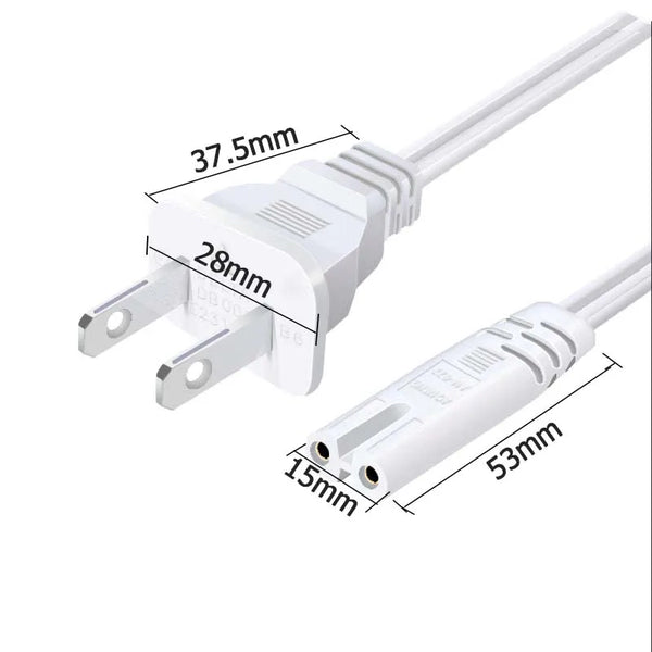 White heavy duty AC power supply cable with various sized connectors and insulation shown from the side.