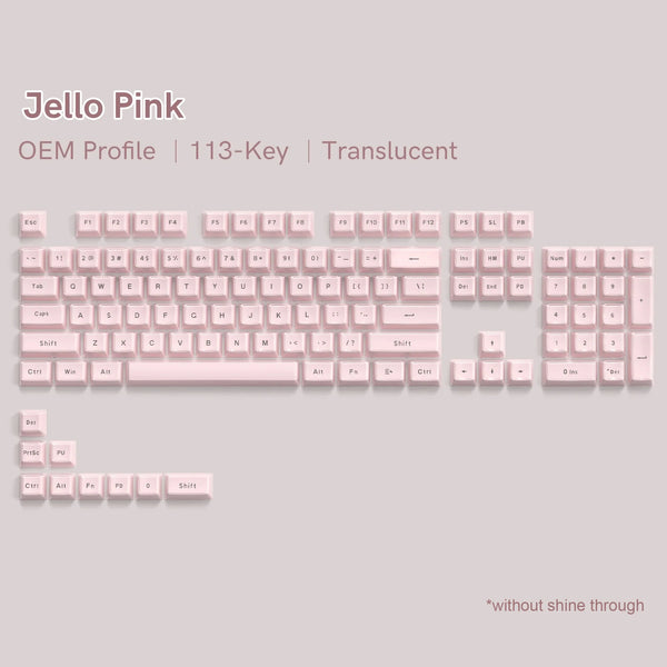 Jello Pink OEM profile 113-key translucent keycaps set for mechanical keyboards