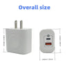 Vue d'ensemble d'un chargeur rapide multi-ports blanc 3-en-1 avec ses dimensions.