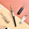 Four color leather pen holder keychain featuring various shades of beige and black.