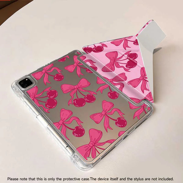 Pink cherry Y-fold protective case for an iPad with a matching pink cover sleeve.