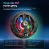 A black magnetic semiconductor phone cooler with a clip-on mount showing three-color RGB mood lighting features.