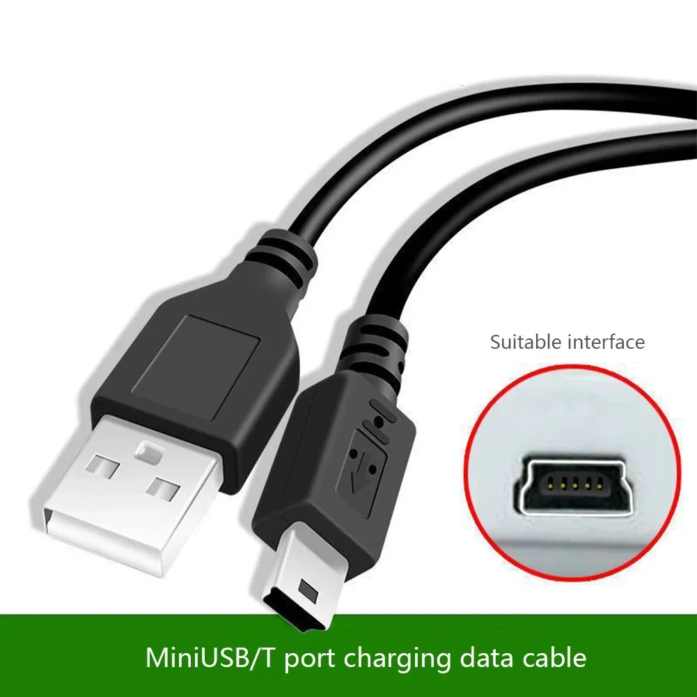 A black MiniUSB/T port charging data cable with a white connector and an RJ45 interface.