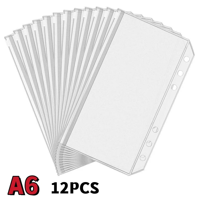 A6 PU leather budget binder with cash envelopes shown in a fan-like arrangement.