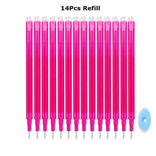 A set of 14 packs of refill cartridges for an 8-color retractable erasable gel pen set