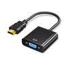 Black HDMI to VGA adapter cable with a yellow connector and a square housing.