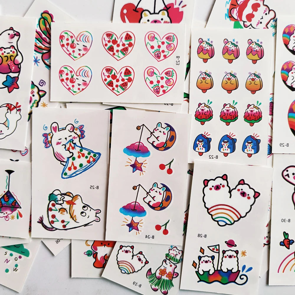 Colección de pegatinas temporales con diseños multi, estampados de animales y flores lindos.