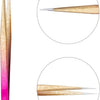 Precision eyelash extension tweezers showing a gradient finish, with two examples displayed in circles.