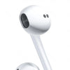 A pair of white wired earphones shown with the earpiece and cable.