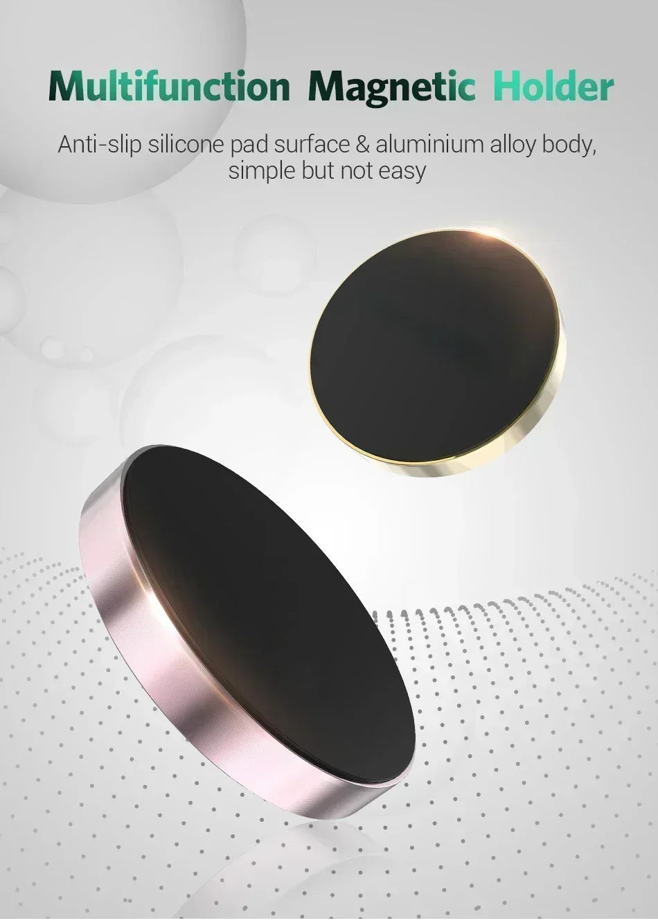 A round, black magnetic holder with a silver rim is shown against a white background.