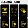 Feature selling point graphic showing features like precise positioning, auto dust removal, smart touch, scratch proofness, o