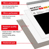 A close-up view of a spiral-bound, micro-perforated sketch book with premium quality paper and a thickened pad.