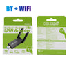 Un emballage vert de produit montrant un adaptateur USB avec capacités Bluetooth et WiFi.