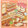 A display of various cute snacks and DIY craft kits for a snack shop theme.