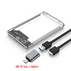 A silver metal enclosure for a USB Type-C adapter is shown with its cable connected.