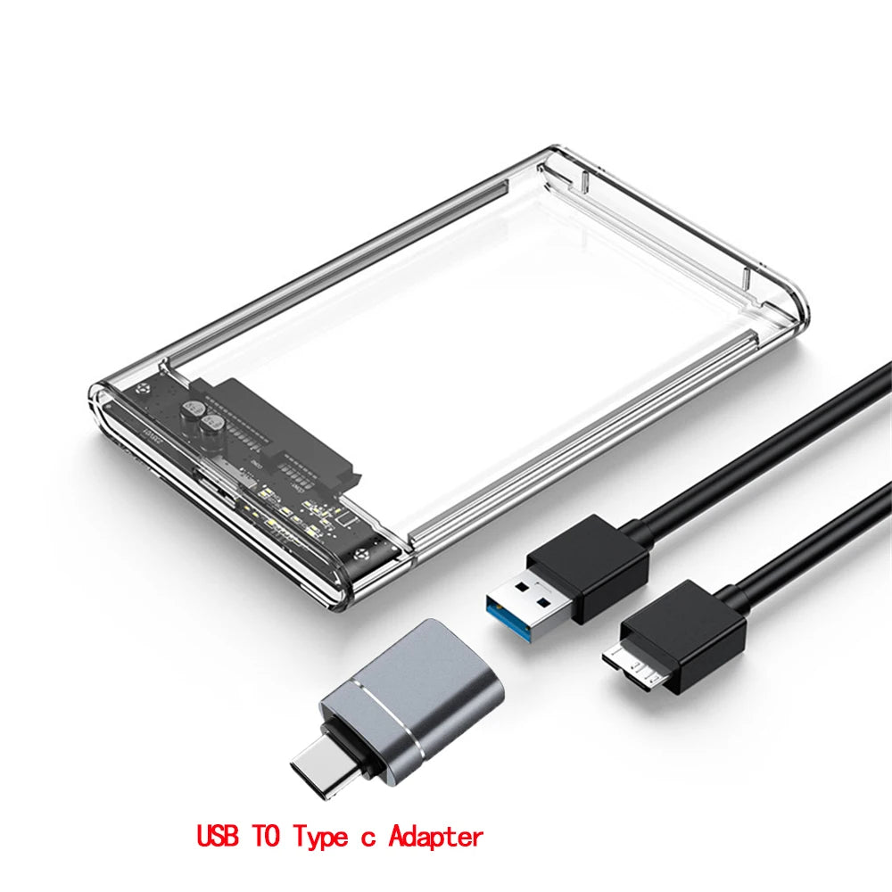 A silver metal enclosure for a USB Type-C adapter is shown with its cable connected.