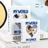 A white photo card binder featuring cards titled My World, My Story, and My Space.