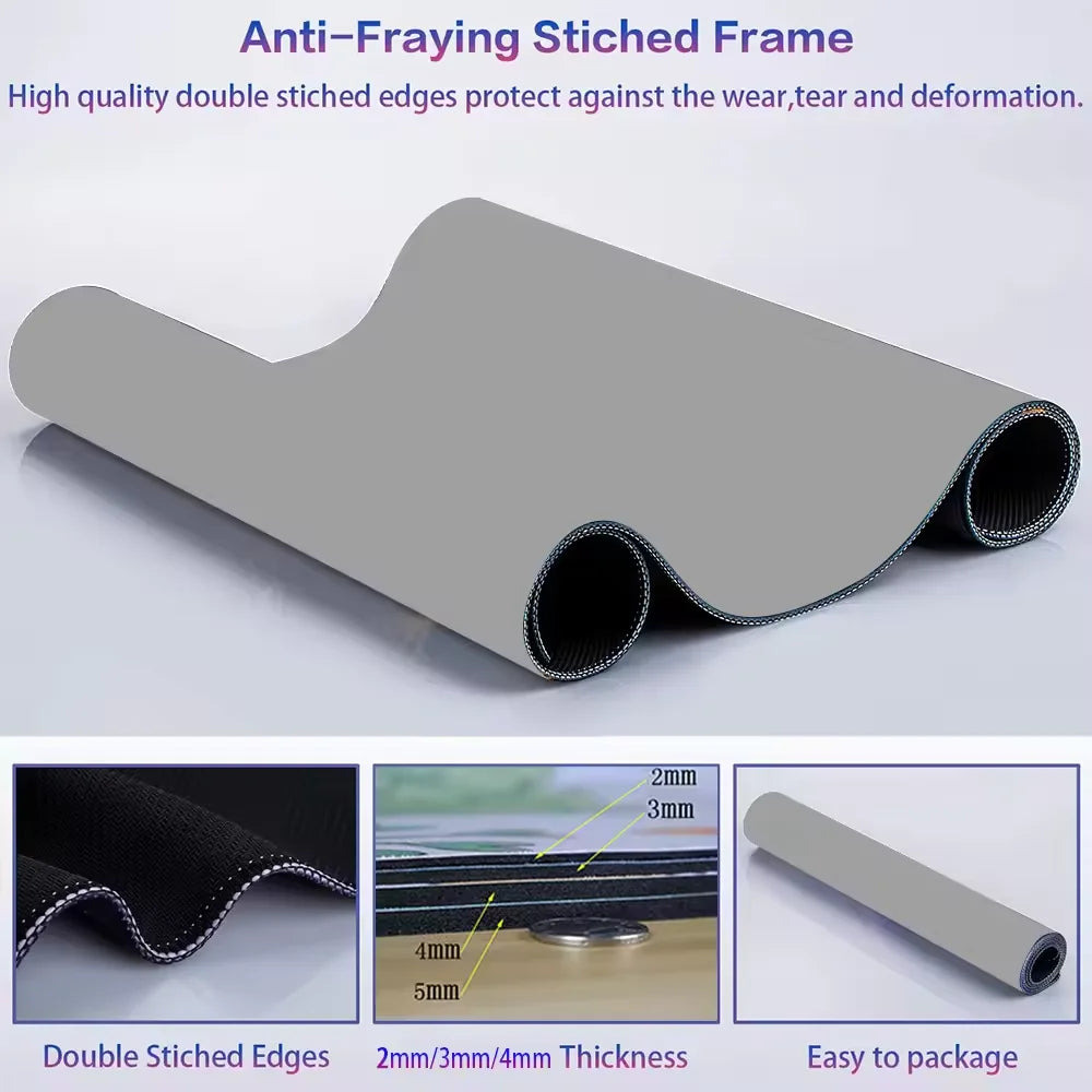 Gray anti-fraying stitched frame mousepad showing double stitched edges and thickness