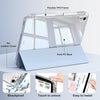 Crystal clear protective case for an iPad showing features like a flexible TPU frame and hard PC back