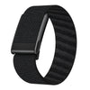 Black soft nylon braided strap for a Whoop 5.0 watch band shown on a wrist.