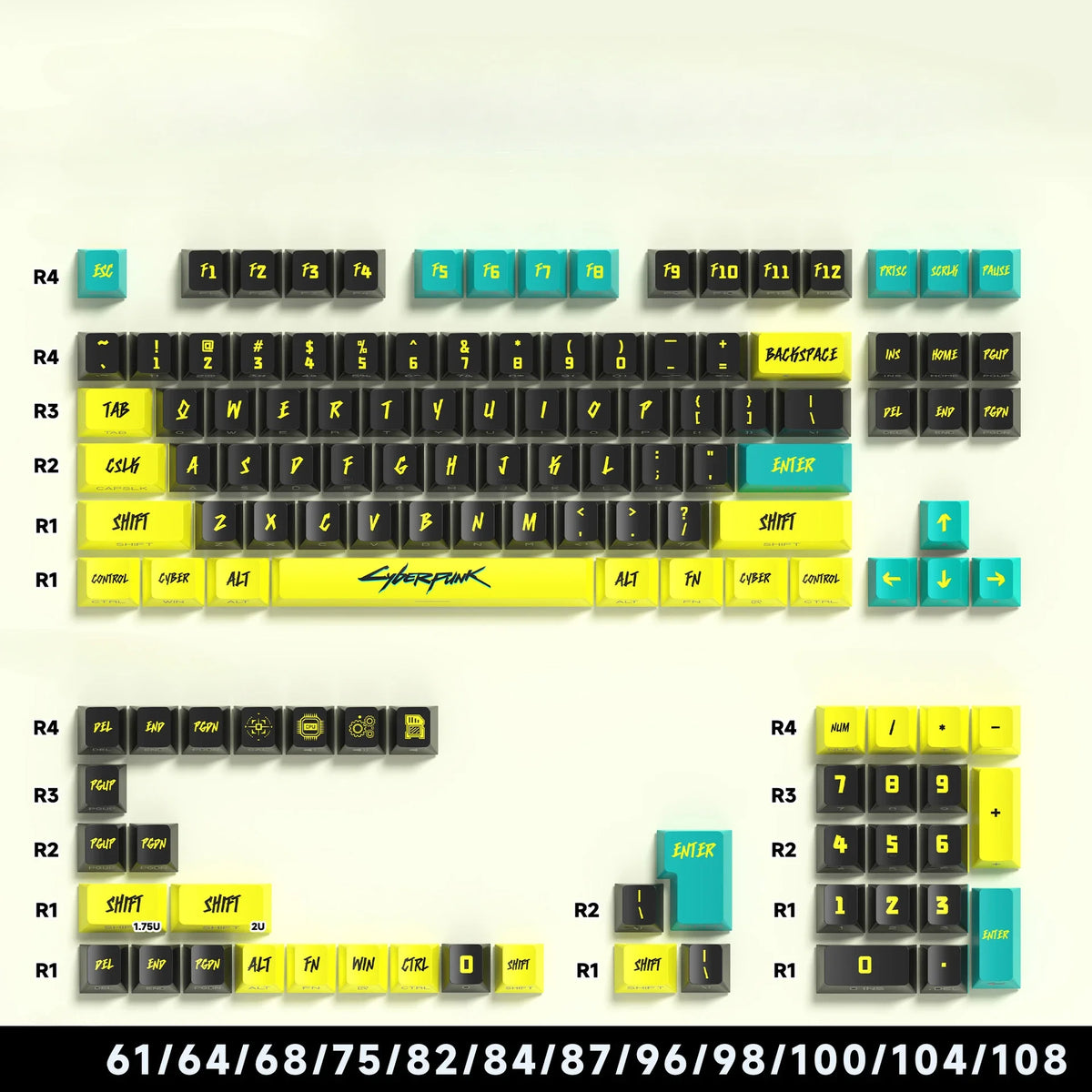 لقطة مقربة لوحة مفاتيح ميكانيكية بمفاتيح PBT شفافة بألوان وتصاميم مختلفة.