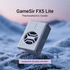 Ein weißer GameSir FX5 Lite Peltier-Kühler liegt auf einem verschneiten Felsen im Freien.