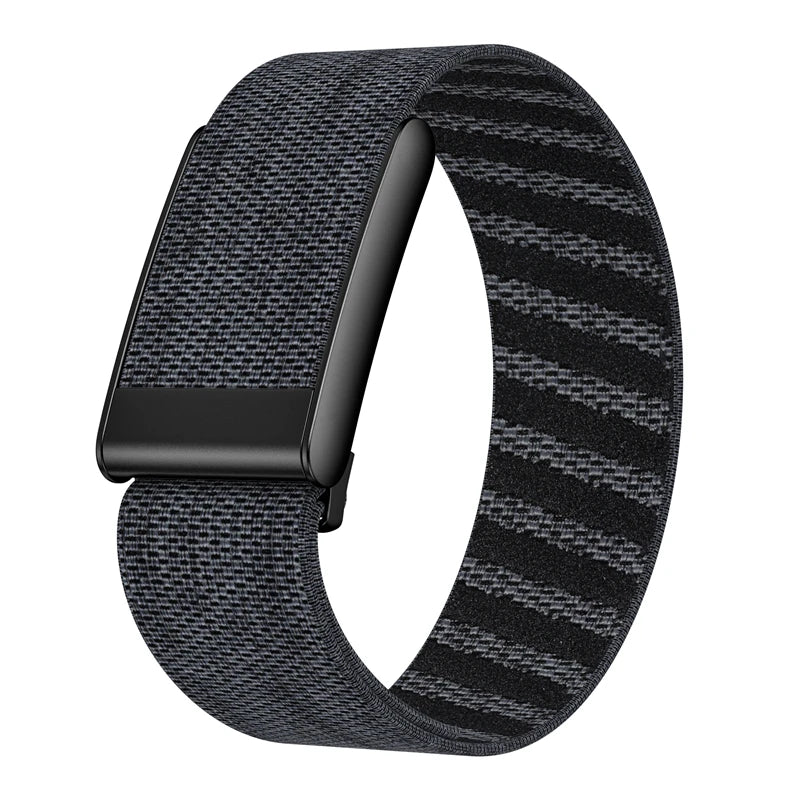Black soft nylon braided strap for a Whoop 5.0 watch band shown on a white background.