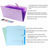 A purple accordion folder with a diamond pattern and a blue folder featuring gold/black foil printing.