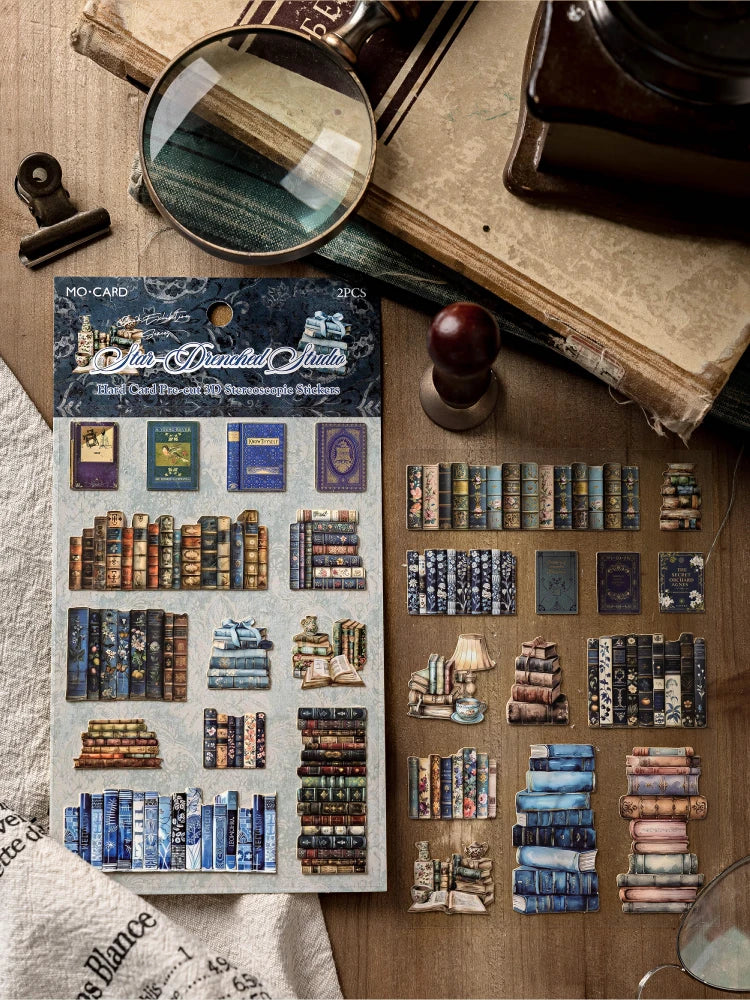 A collection of retro 3D relief book gallery stickers and decorative elements for scrapbooking