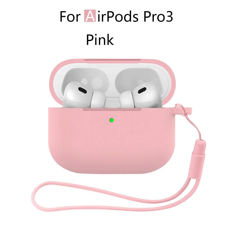 Pink soft silicone protective case with keychain for AirPods Pro 3 earbuds