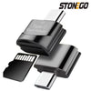 A black Type-C card reader device for reading Micro-SD cards.