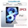 A package showing a 2PCS tempered glass screen protector for iPad models A2324 and A2072.